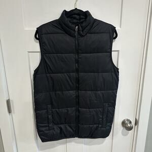 Swiss Tech Vest Men’s Small 34-36 Black Puffer Full Zip Snap Pockets Mock Neck